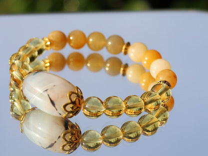 Exceptional Natural Citrine / Natural Yellow Aventurine with Agate Big Drum Bead,  Embrace the uplifting energy of this gemstone