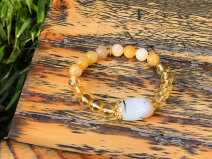 Exceptional Natural Citrine / Natural Yellow Aventurine with Agate Big Drum Bead,  Embrace the uplifting energy of this gemstone