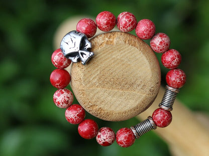 Rare big Skull combined with  Red Sea Sediment Jasper Beads and Tribal Tube Beads, create a unique and eye-catching bracelet, handmade gifts