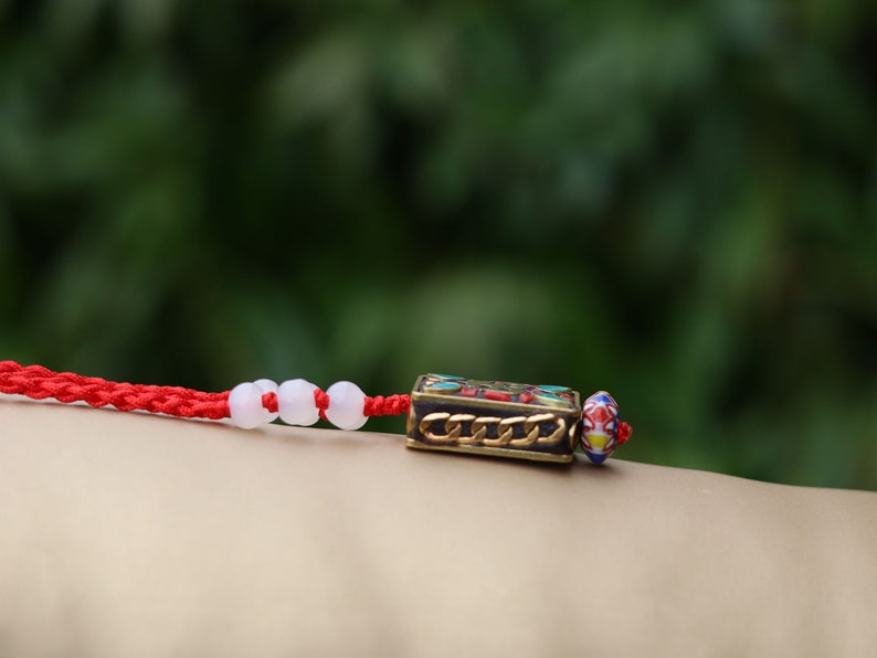 Sacred syllable "Om", with Brass Findings, Nickel Free, Rectangle with Om Symbol, Chevron-style TRADE BEADS: Africa Nepal