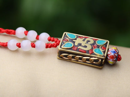 Sacred syllable "Om", with Brass Findings, Nickel Free, Rectangle with Om Symbol, Chevron-style TRADE BEADS: Africa Nepal