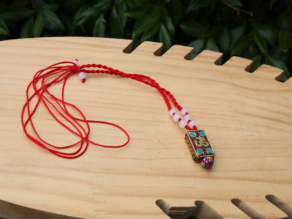 Sacred syllable "Om", with Brass Findings, Nickel Free, Rectangle with Om Symbol, Chevron-style TRADE BEADS: Africa Nepal