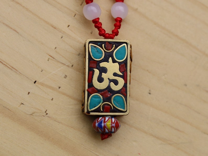 Sacred syllable "Om", with Brass Findings, Nickel Free, Rectangle with Om Symbol, Chevron-style TRADE BEADS: Africa Nepal