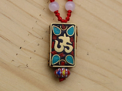 Sacred syllable "Om", with Brass Findings, Nickel Free, Rectangle with Om Symbol, Chevron-style TRADE BEADS: Africa Nepal