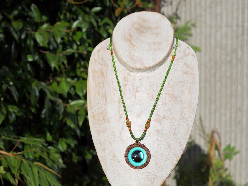 Dragon Eyes necklace, different colors, strength, power, and authority, Wood Cabochon, personal empowerment, courage, and self-assurance