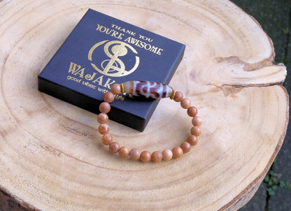 Old Fortune Wave dZi bead Wood Lace Agate bracelet. highly valued for its unique and eye-catching appearance. Rare find