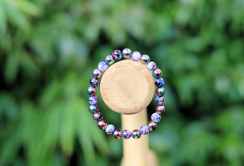Flashy set bracelets with Electroplate Glass Beads  Round with Evil Eye  and Aurora Borealis. Also Gold plated spacer beads