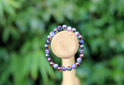 Flashy set bracelets with Electroplate Glass Beads  Round with Evil Eye  and Aurora Borealis. Also Gold plated spacer beads