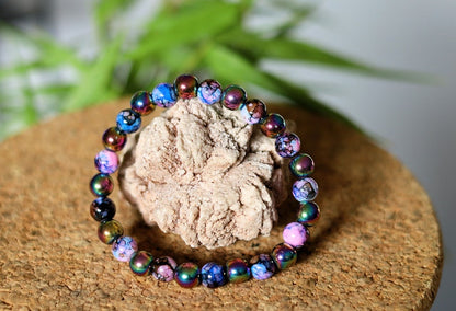 Flashy set bracelets with Electroplate Glass Beads  Round with Evil Eye  and Aurora Borealis. Also Gold plated spacer beads