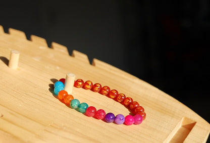 Flashy set bracelets with Natural Stone 7 Chakra Healing Beads Dragon Veins. Natural Himalayan Rainbow Quartz Crystal drum beads