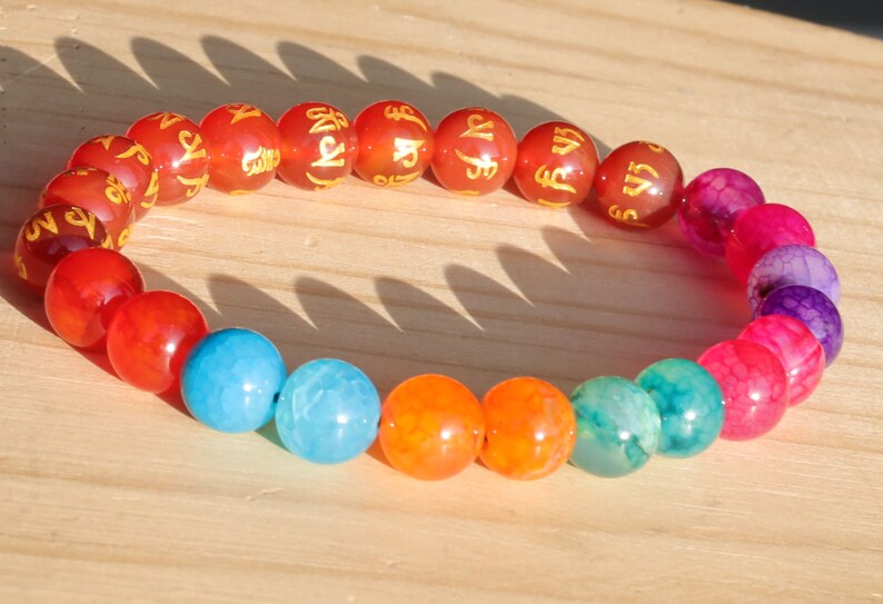 Flashy set bracelets with Natural Stone 7 Chakra Healing Beads Dragon Veins. Natural Himalayan Rainbow Quartz Crystal drum beads