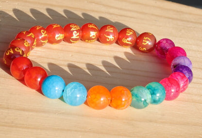 Flashy set bracelets with Natural Stone 7 Chakra Healing Beads Dragon Veins. Natural Himalayan Rainbow Quartz Crystal drum beads