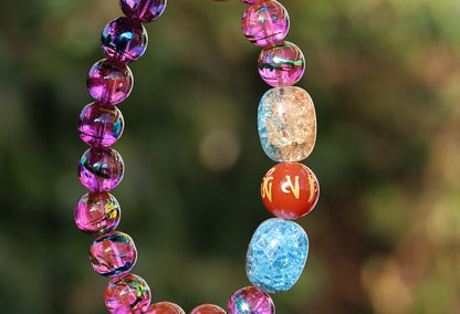 Flashy set bracelets with Natural Stone 7 Chakra Healing Beads Dragon Veins. Natural Himalayan Rainbow Quartz Crystal drum beads