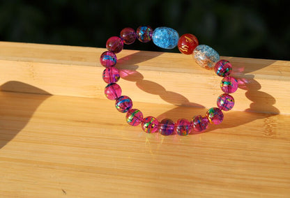 Flashy set bracelets with Natural Stone 7 Chakra Healing Beads Dragon Veins. Natural Himalayan Rainbow Quartz Crystal drum beads