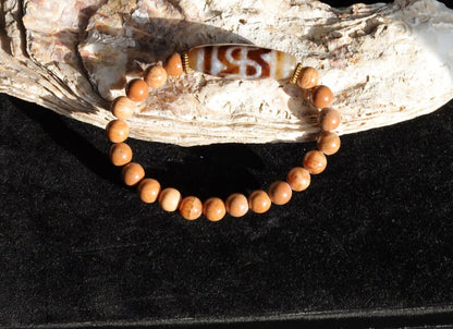 Old Fortune Wave dZi bead Wood Lace Agate bracelet. highly valued for its unique and eye-catching appearance. Rare find
