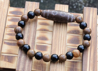Old Eight-eye  eyed Dzi  bead Agate/ Burly wood bracelet . in all the spheres of life, why it can attract material and spiritual wealth