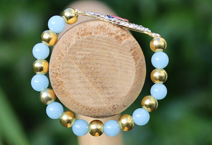 Astonishing  Amazonite with Mahi Golden Color Red and Blue Meenakari work Evil Eye and gold plated specer beads. Perfect handmade gifts