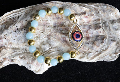 Astonishing  Amazonite with Mahi Golden Color Red and Blue Meenakari work Evil Eye and gold plated specer beads. Perfect handmade gifts