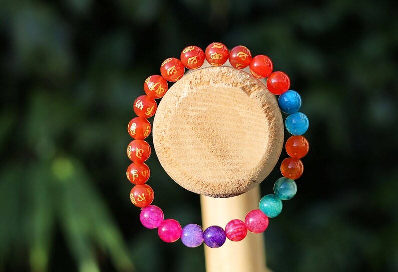 Flashy set bracelets with Natural Stone 7 Chakra Healing Beads Dragon Veins. Natural Himalayan Rainbow Quartz Crystal drum beads