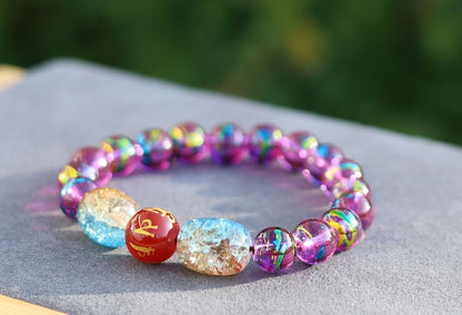 Flashy set bracelets with Natural Stone 7 Chakra Healing Beads Dragon Veins. Natural Himalayan Rainbow Quartz Crystal drum beads