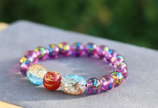 Flashy set bracelets with Natural Stone 7 Chakra Healing Beads Dragon Veins. Natural Himalayan Rainbow Quartz Crystal drum beads