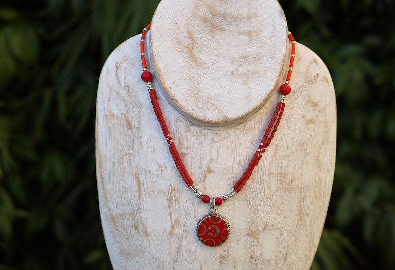 Limited Tibetan, Nepal Tibetan Coral Handmade Pendant necklace. Whether you're attending a special event or adding a touch of sophistication