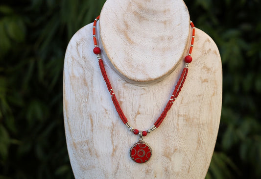 Limited Tibetan, Nepal Tibetan Coral Handmade Pendant necklace. Whether you're attending a special event or adding a touch of sophistication