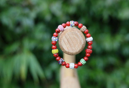 Holidays, Red Howlite and Polymer Clay Rhinestone Beads, with Platinum Tone Brass Single Cores, Large Hole Beads, Rondelle, mixed colors