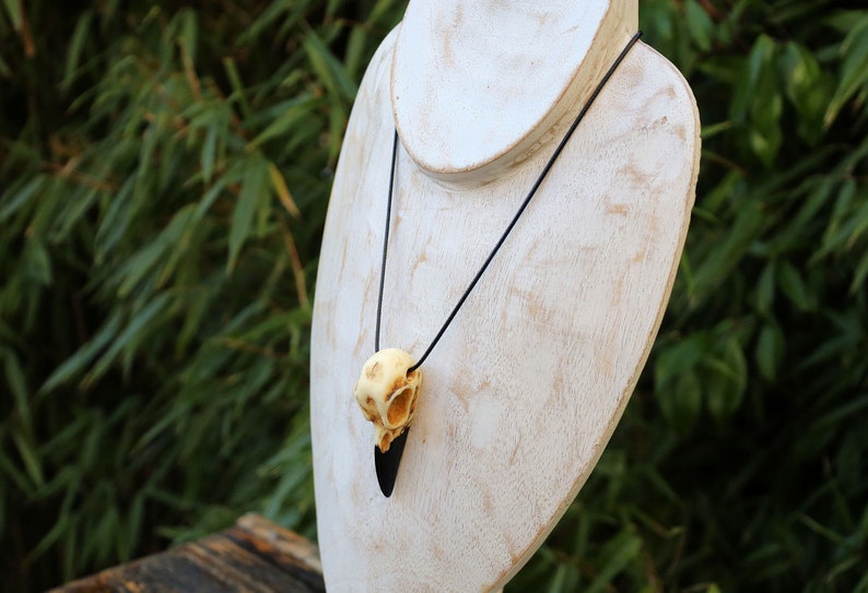 3D Raven Bird Skull Necklace. Each piece is a unique work of art, handcrafted from resin to capture the intricate details