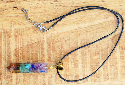 Orgonite, chakra, pendants including amethyst, lapis lazuli, turquoise, green aventurine, citrine, carnelian and Red jasper.