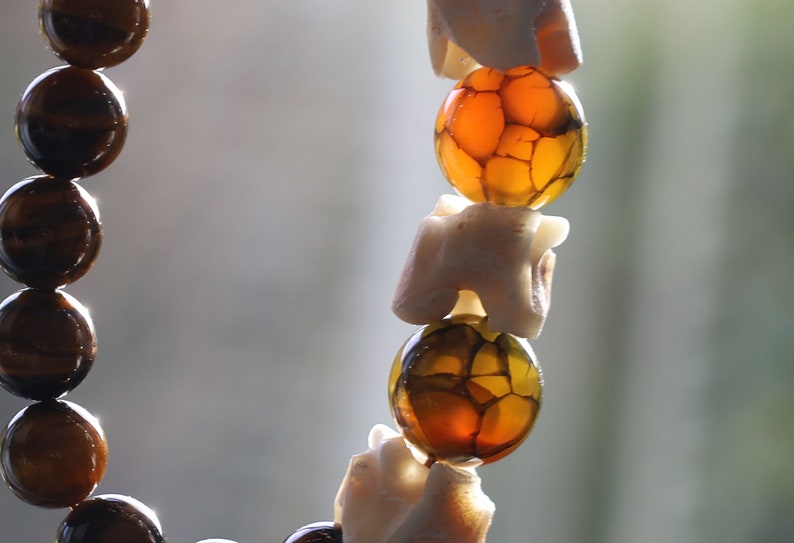 Real Snake Vertebrae with Dragon 15mm veins natural jade and Tiger Eye beads.snake jewelry can help bring closer to their own transformation
