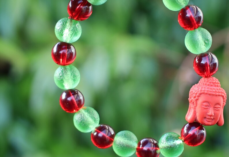 One of a kind Mexico red blood beeswax beads 9mm. Combined with Moldavite 10mm and Cinnabar Buddha