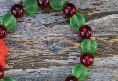 One of a kind Mexico red blood beeswax beads 9mm. Combined with Moldavite 10mm and Cinnabar Buddha