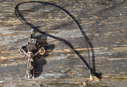 A skeleton on a cross pendant, Handmade old Carved Amulet. Ethnic & Regional Style South American. handmade figures