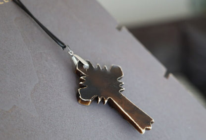 A skeleton on a cross pendant, Handmade old Carved Amulet. Ethnic & Regional Style South American. handmade figures