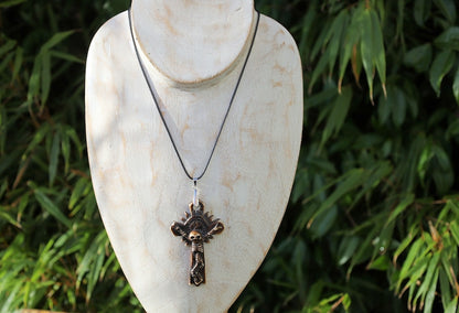 A skeleton on a cross pendant, Handmade old Carved Amulet. Ethnic & Regional Style South American. handmade figures