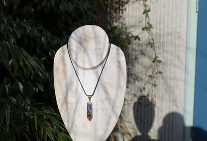 Orgonite, chakra, pendants including amethyst, lapis lazuli, turquoise, green aventurine, citrine, carnelian and Red jasper.