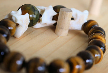 Real Snake Vertebrae with Dragon 15mm veins natural jade and Tiger Eye beads.snake jewelry can help bring closer to their own transformation