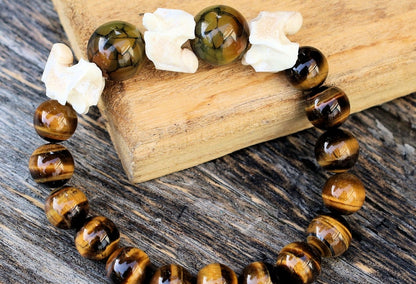 Real Snake Vertebrae with Dragon 15mm veins natural jade and Tiger Eye beads.snake jewelry can help bring closer to their own transformation