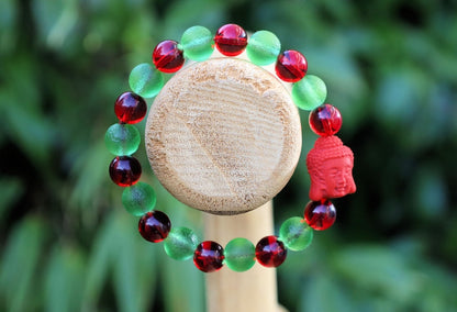 One of a kind Mexico red blood beeswax beads 9mm. Combined with Moldavite 10mm and Cinnabar Buddha