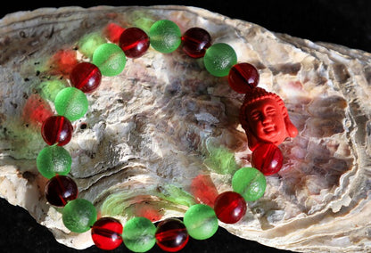 One of a kind Mexico red blood beeswax beads 9mm. Combined with Moldavite 10mm and Cinnabar Buddha