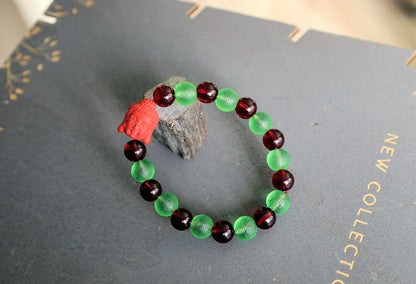 One of a kind Mexico red blood beeswax beads 9mm. Combined with Moldavite 10mm and Cinnabar Buddha