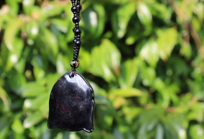 Sakyamuni Buddha Pendant Obsidian Carved Necklace, Beaded Necklace. 40x 50cm , weight 53 gr.