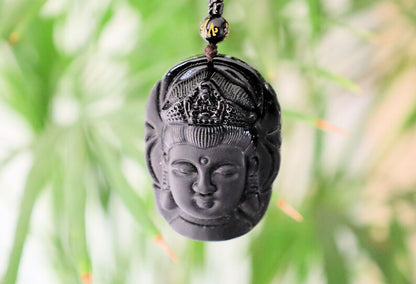 Obsidian Scrub Pendant Black Guanyin Head Pendants Ornate Buddha Head. 40x 50cm , weight 62 gr.