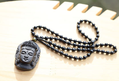 Obsidian Scrub Pendant Black Guanyin Head Pendants Ornate Buddha Head. 40x 50cm , weight 62 gr.