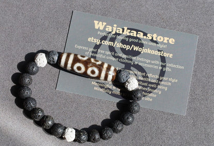 Old Eight-eye  eyed Dzi  bead Agate with black, white lava beads offer a unique and natural element to jewelry designs