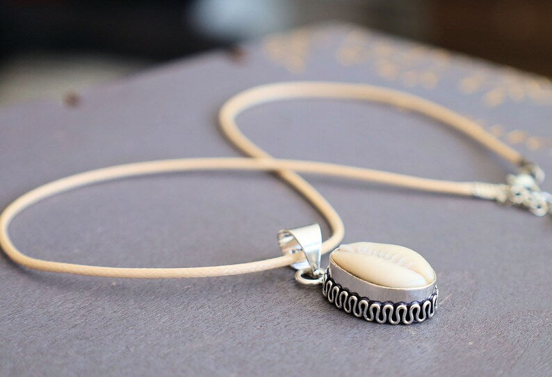 Cowrie Shell and pendant, gemstone necklace, gemstone amulet, gemstone talisman, wajakaa design