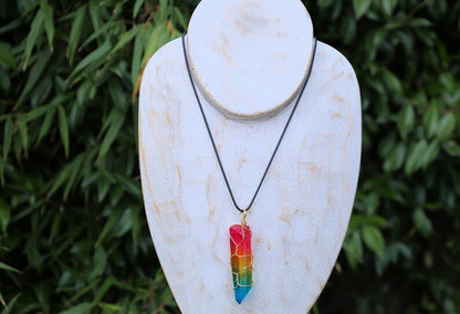 A Quartz Crystal Rainbow Stone pendant encompasses the natural beauty and energetic properties of quartz crystal