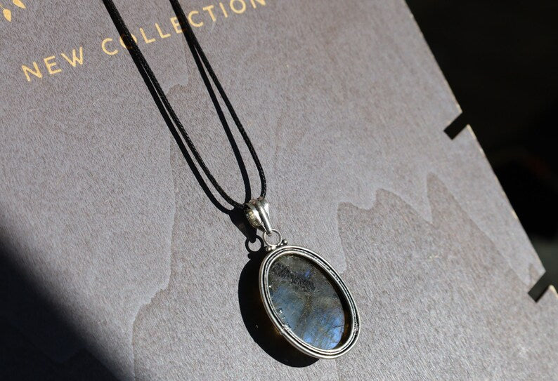 Firey Labradorite and Lapis Lazuli Silver Plated pendant, gemstone necklace, gemstone amulet, gemstone talisman, Lapis Lazuli  pendant