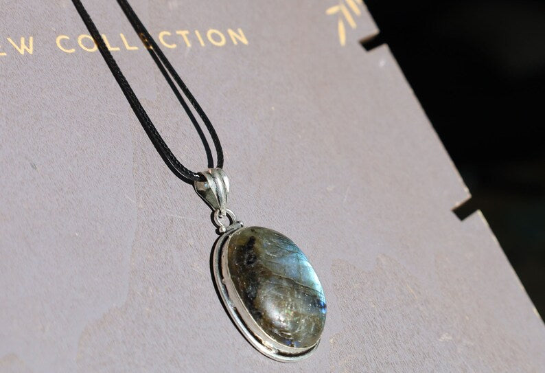 Firey Labradorite and Lapis Lazuli Silver Plated pendant, gemstone necklace, gemstone amulet, gemstone talisman, Lapis Lazuli  pendant